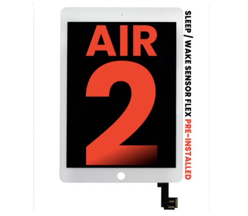 iPad Air 2 6G LCD Screen Replacement Assembly - White (Sleep / Wake Sensor Flex Pre-Installed)